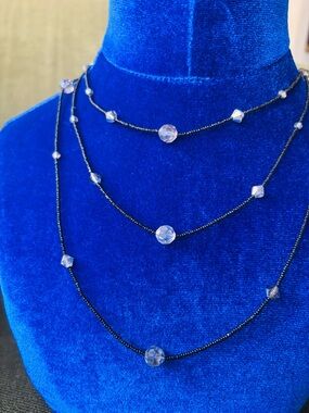Kirks Folly Necklace Black Beads Austrian Crystals 3-Strand